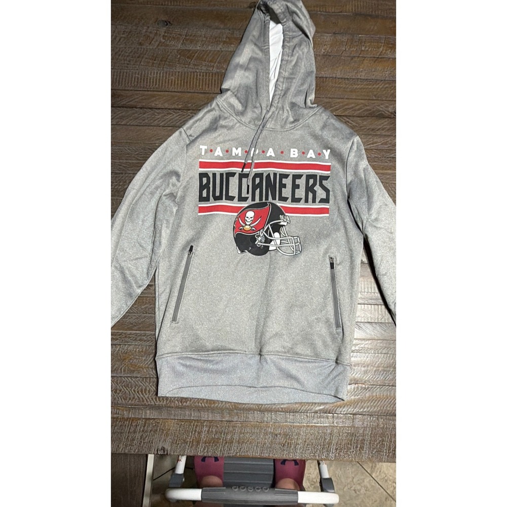 NFL Team Apparel Buccaneers Hoodie Kids Small Gray Zipper Pockets preloved